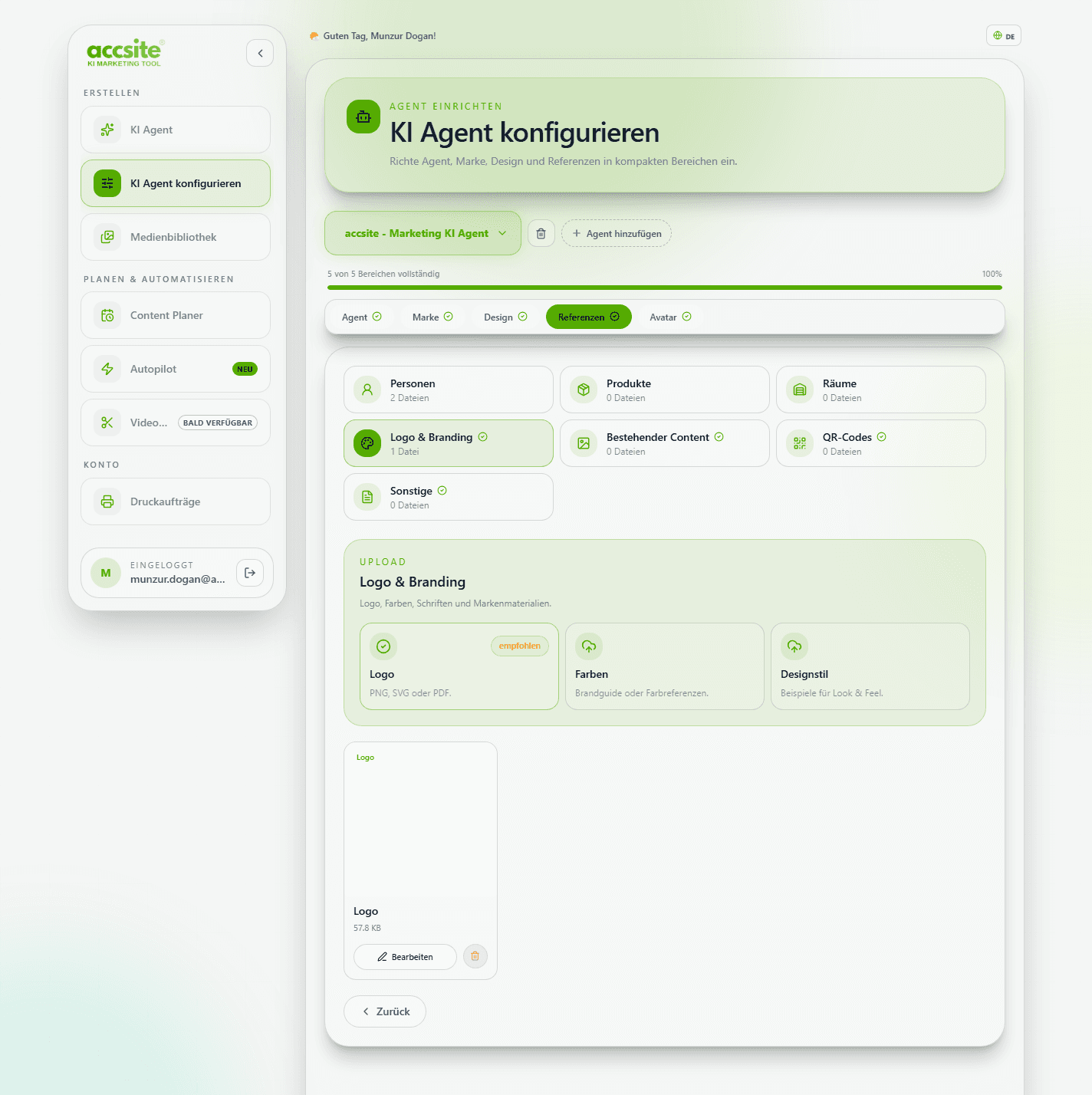 Tab Referenzen mit Kategorien Personen, Produkte, Räume, Logo & Branding