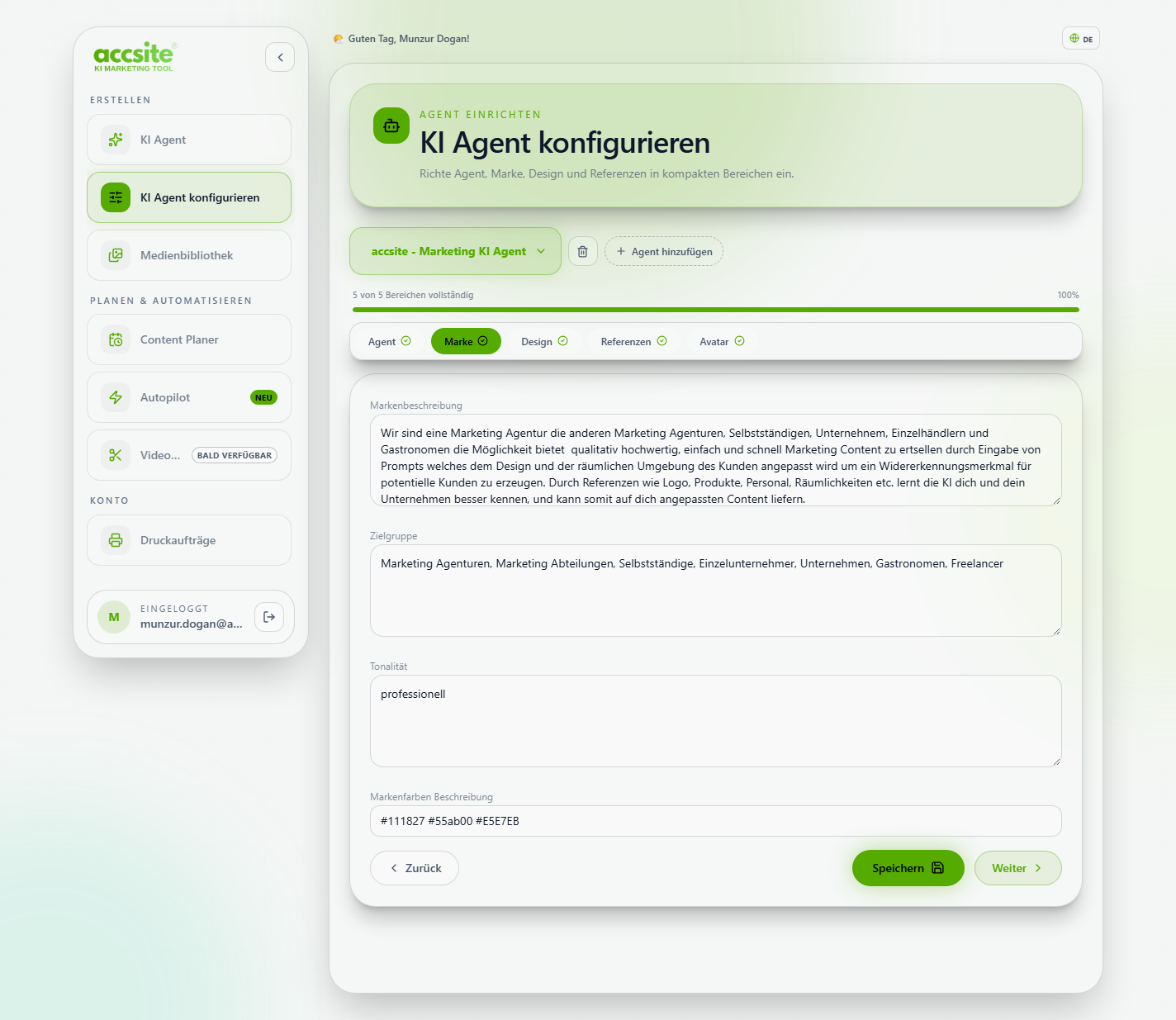 Tab Marke mit Markenbeschreibung, Zielgruppe und Tonalität für Zeravel